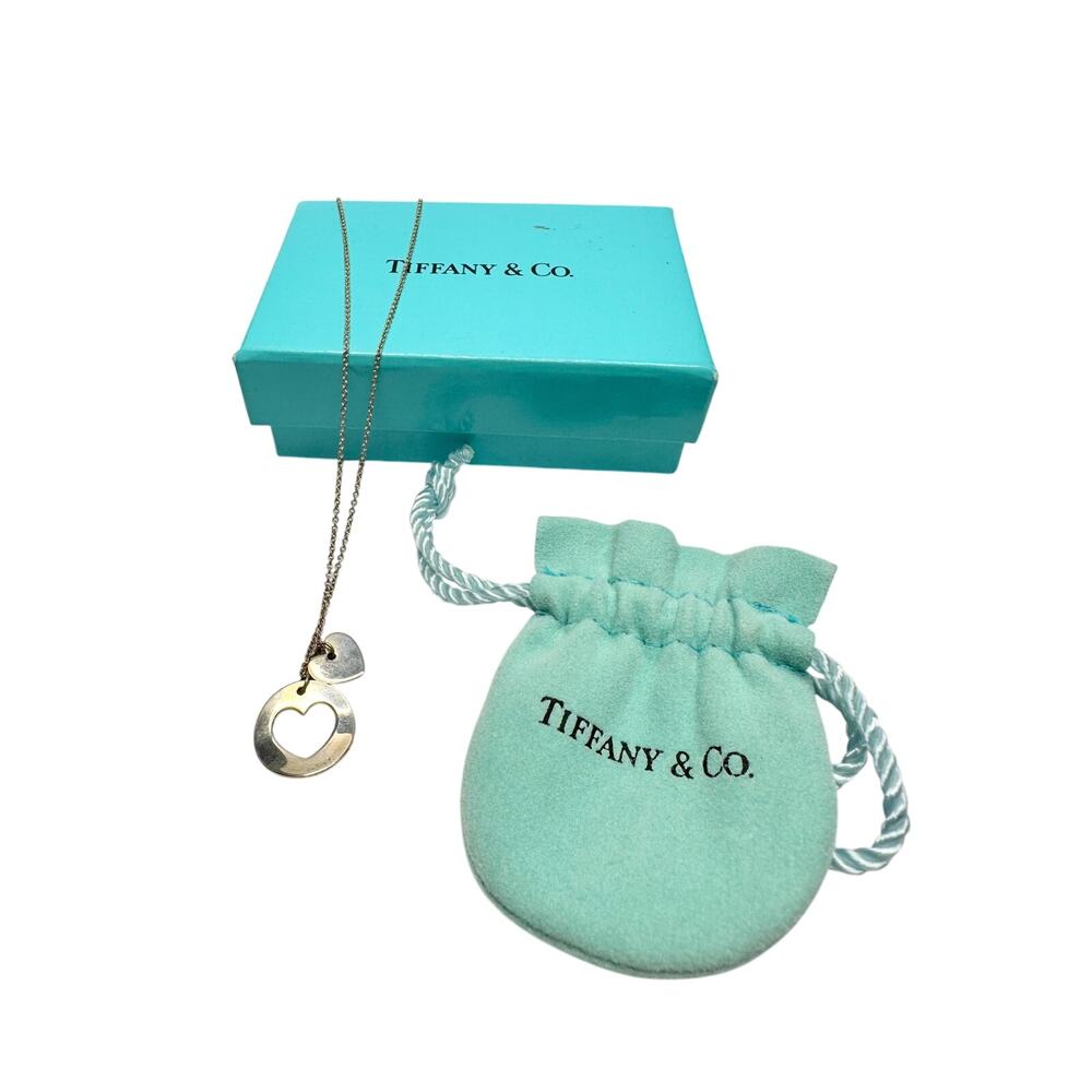 Tiffany & Co. 2 Heart Necklace - Stencil Heart Pendant with Cutout Heart